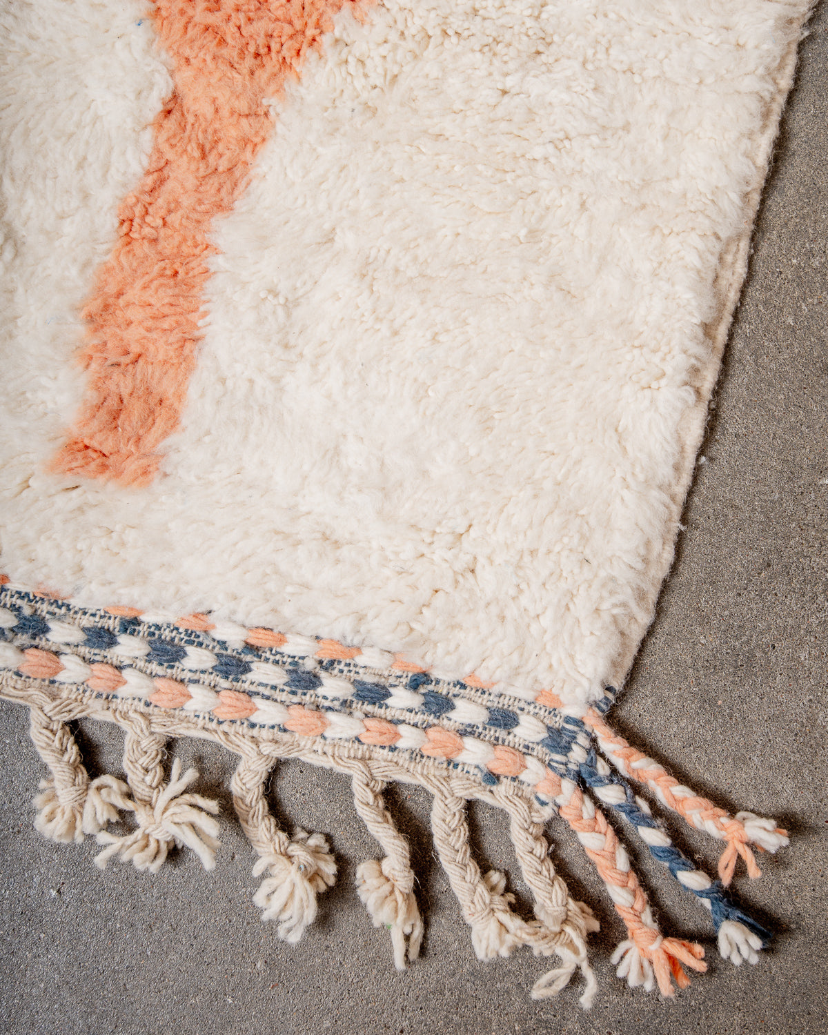 Modern, designer, handcrafted Berber rug from Morocco. Beniourain carpet with beautiful colours and patterns and fluffy wool texture.